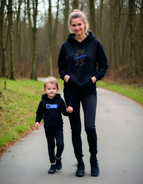 Recyceltes Unisex-Sweatshirt mit Kapuze schwarz inkl. Druck